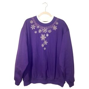 Trillogy by Morning Sun Purple w/Pink/Silver Stud Snowflakes Sweatshirt Sz 2XL
